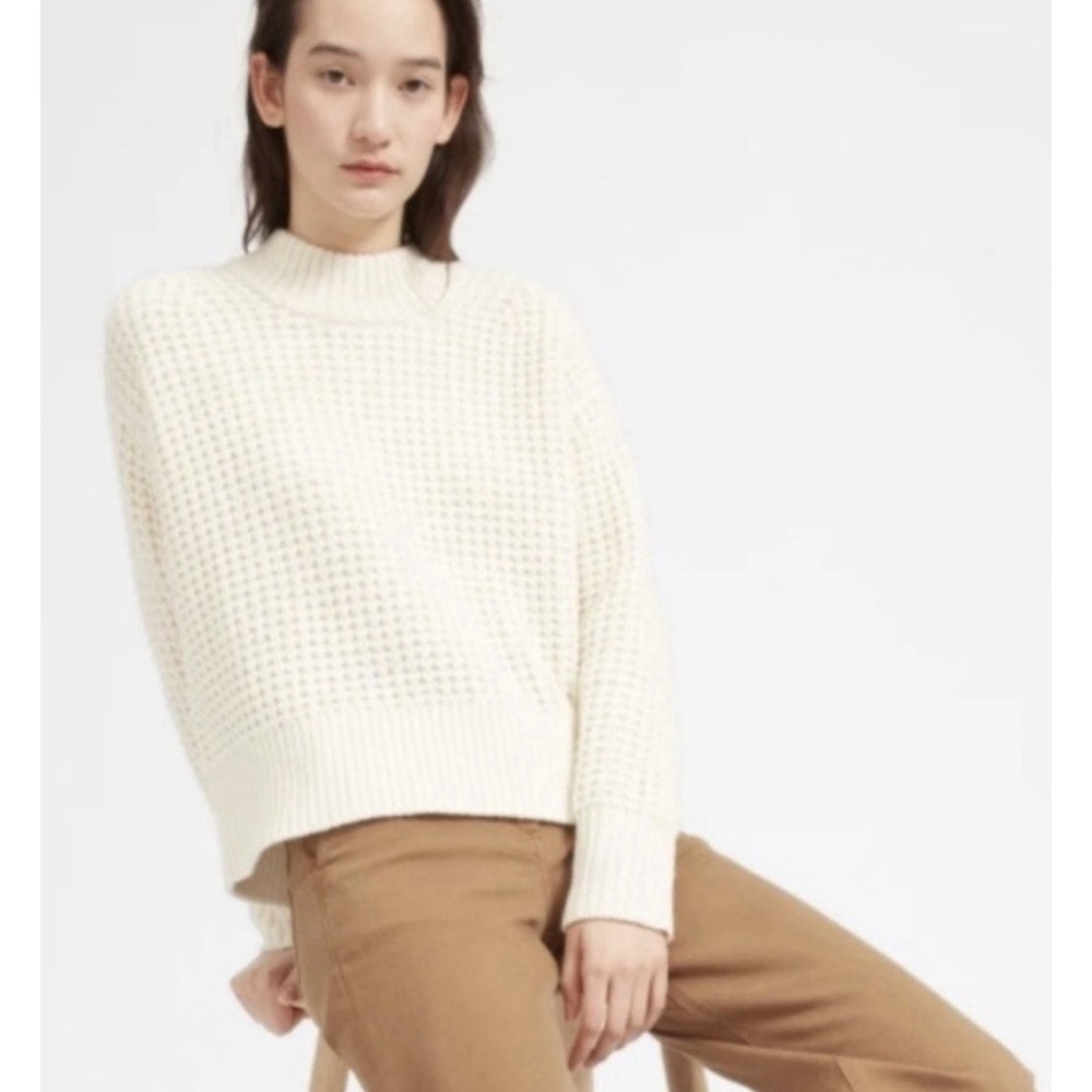 Everlane Women's Small Wool Cashmere Mock Neck Chunky Knit Sweater Ivory Cream